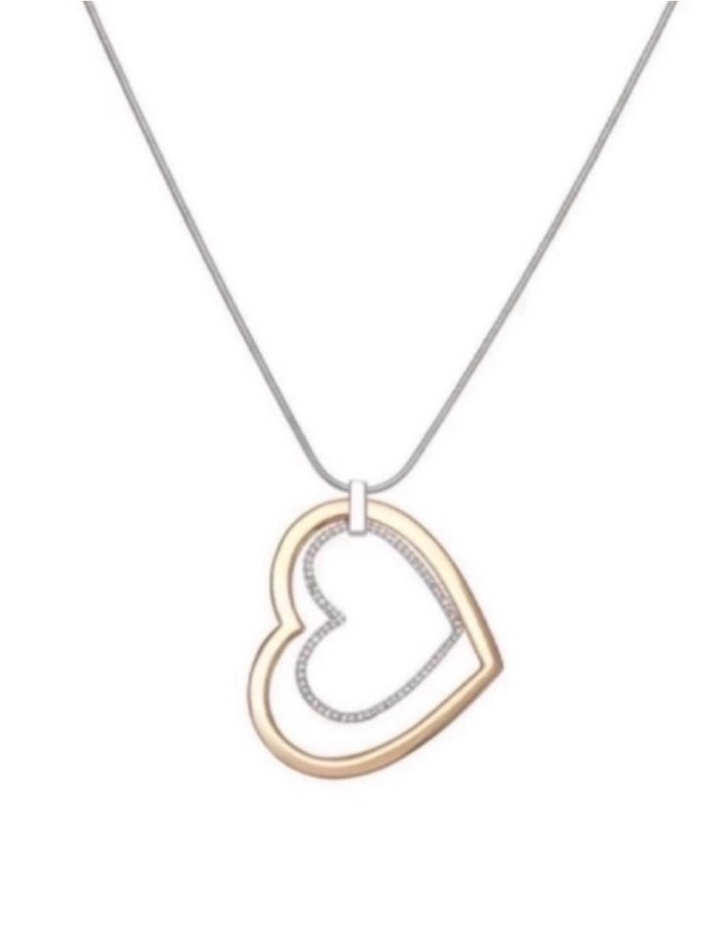 Two Tone Pave Double Heart Necklace